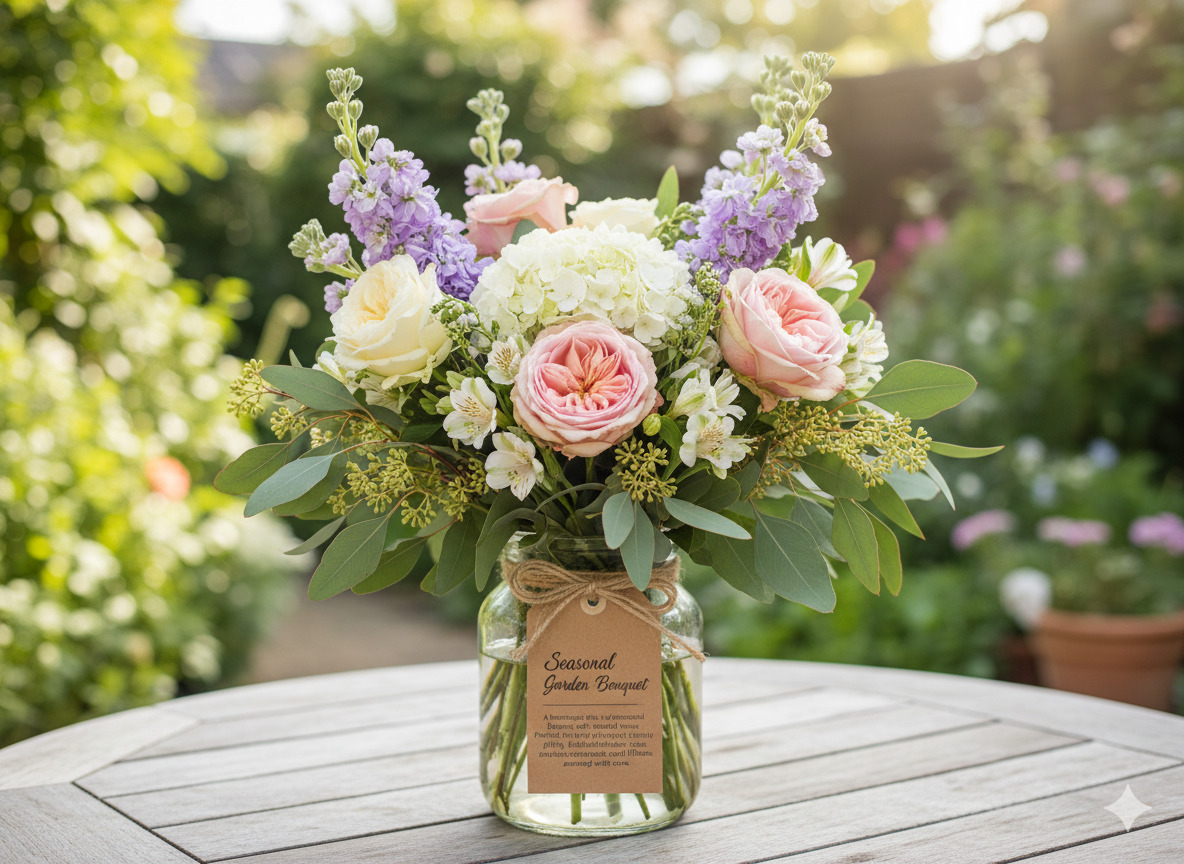 Seasonal garden bouquet with mixed flowers